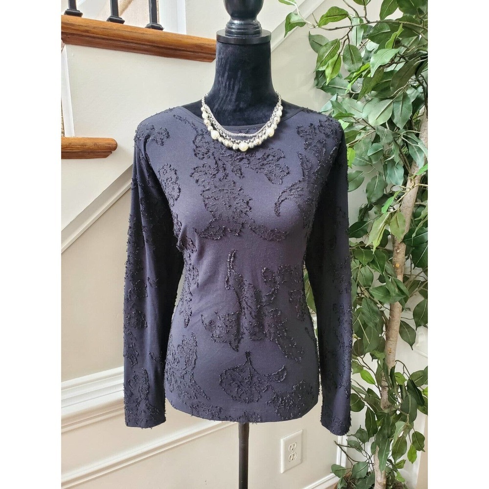 Loft Women's Black Cotton Blend Round Neck Long Sleeve Casual Top Shirt Size M